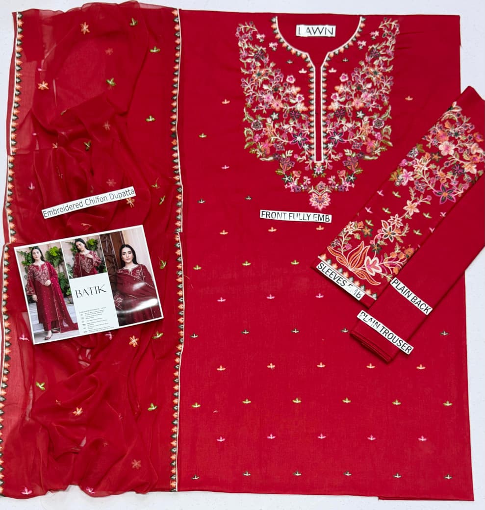 Batik Summer Lawn 2026 - BK 162333 | Embroidered 3 Piece