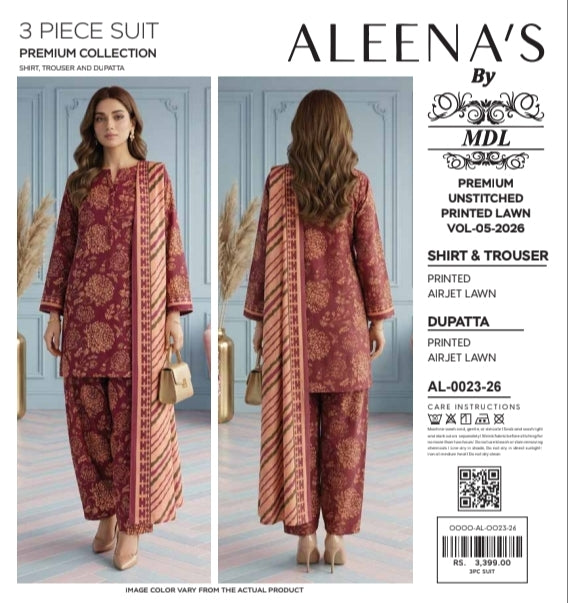 Aleena's by MDL Summer Lawn Vol-05-2026 | Premium Printed 3 Piece