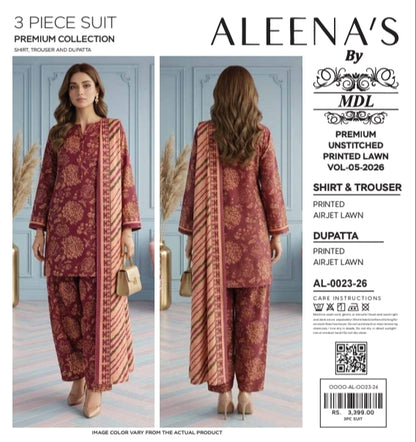 Aleena's by MDL Summer Lawn Vol-05-2026 | Premium Printed 3 Piece