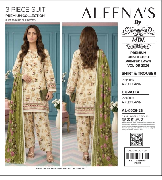Aleena's by MDL Summer Lawn Vol-05-2026 | Premium Printed 3 Piece