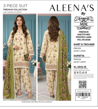 Aleena's by MDL Summer Lawn Vol-05-2026 | Premium Printed 3 Piece