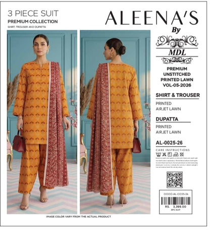 Aleena's by MDL Summer Lawn Vol-05-2026 | Premium Printed 3 Piece